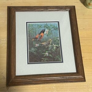 Framed Bird Art Print with Wooden Frame